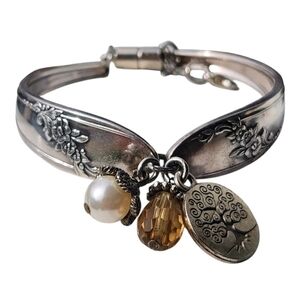 Vintage Oneida Community Spoon Bracelet Silver-Plated Repurposed Flatware Charms